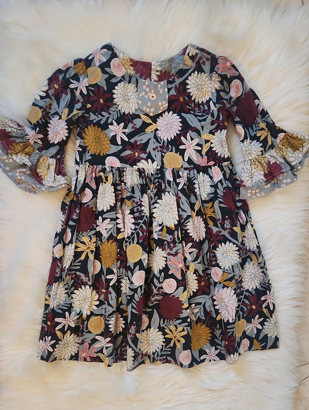 Girls Floral Long Sleeve Dress - Girls Size 8 - Custom Made